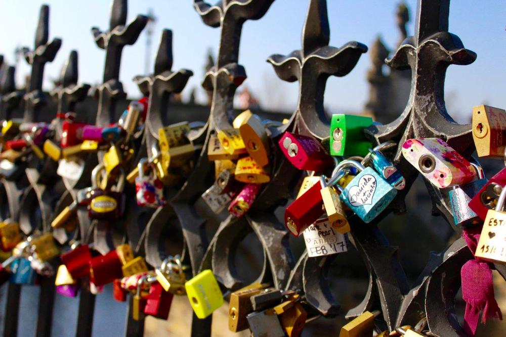 Numerous "love locks" on Charles Bridge in Prague