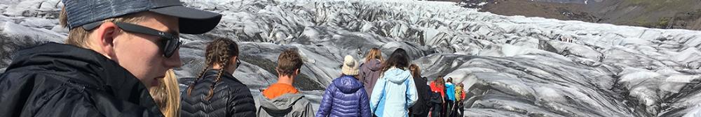 Students hiking on glacier in Iceland