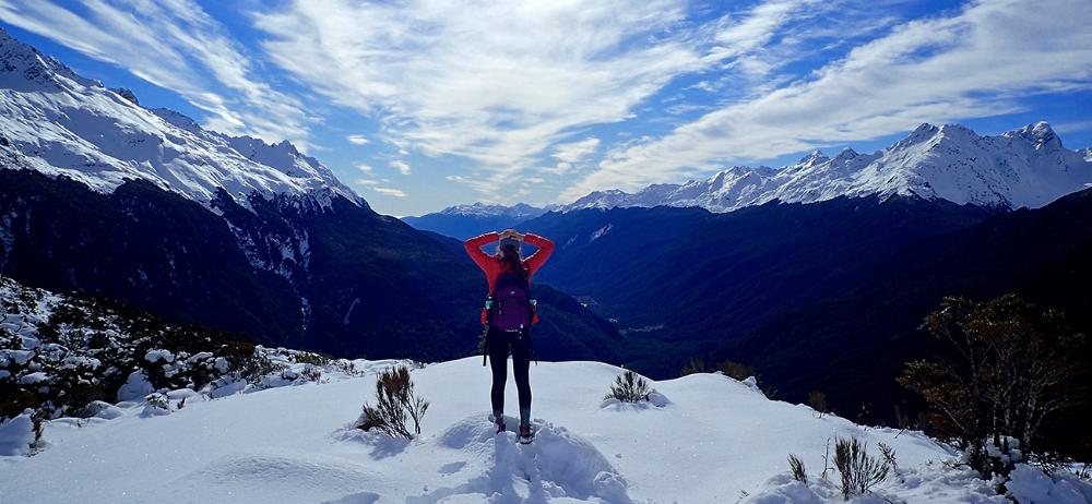 Student on Mountaintop in New Zealand by Susan Morrell