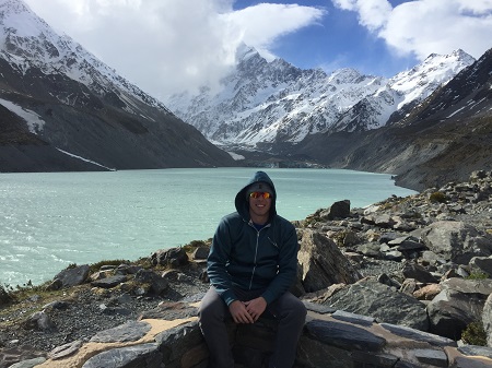 Student by Mountain Lake; New Zealand