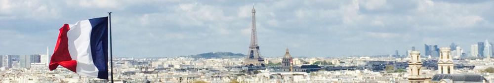 French Flag, Eiffel Tower and landscape in Paris, France