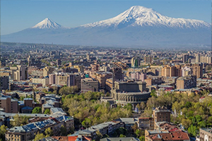 Cityscape of Yerevan with mountains in the background