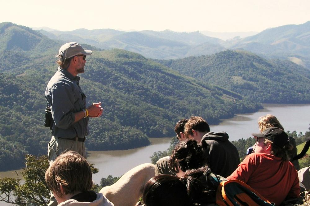 Professor teaching class on a hill in Brazilian Amazon