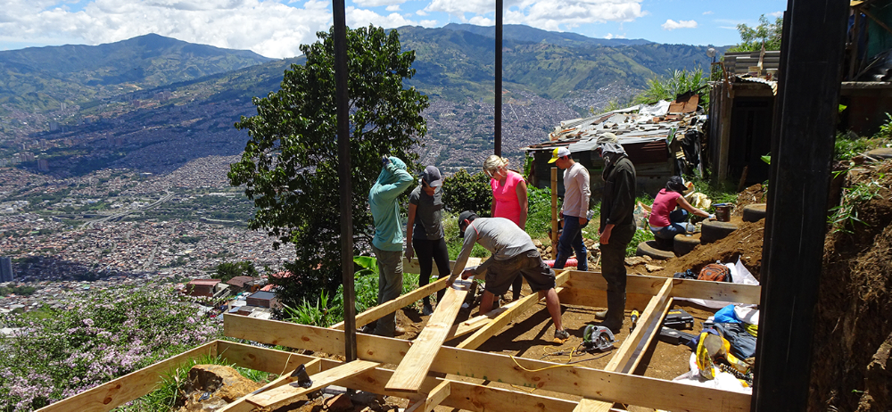 Students doing construction work in Colombia